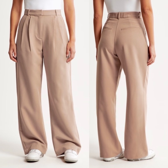 Abercrombie & Fitch A&F Curve Love Sloane Tailored Wide Leg Pant Tan - Picture 1 of 12